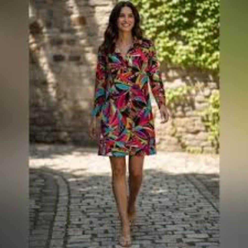 Jude Connally women's geometric pattern v-neck multi-color dress size Small